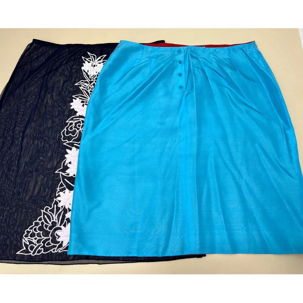 Randolph Duke Skirt Womens‎ 16 Blue NEW Floral Mesh Overlay Midi Cocktail